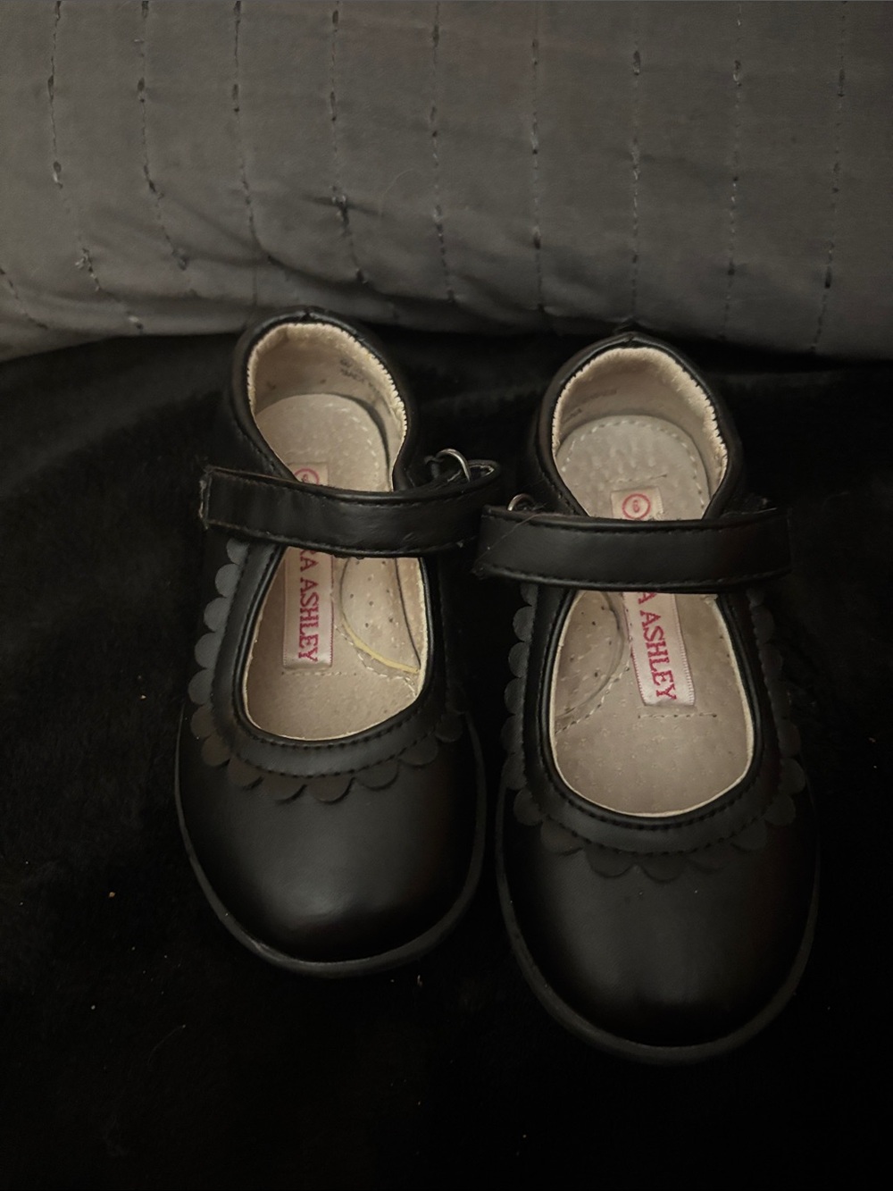 Laura Ashley Black Girls Mary Jane Shoes with Scalloped Trim